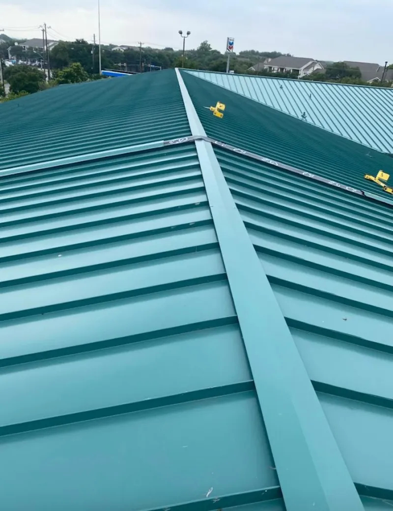 Green commercial metal roof ridge and valley for Metal Roof Repair in Stuarts Draft